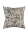 The Moss Studio Daphne Pillow features a square linen-look design with vintage-inspired blue, beige, and gray floral patterns on a crisp white background, adding classic elegance to any space.