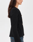 Denimist SHRUNKEN OFFICER JACKET in blue denim, styled with jeans, shown in profile on a white background.