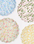 Set of 4 large floral plates in blue, pink, and yellow by Meri Meri x Liberty for Bungalow Furniture & Accessories.
