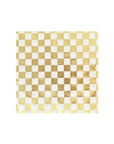 Faire’s Check It! Cocktail Napkins feature a gold and white checkerboard design with alternating metallic gold and plain squares—ideal for adding style to any party tableware collection.