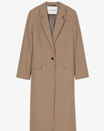 Long tan wool-blend womens blazer coat with notched lapels and flap pockets by CLOSED, tailored fit.