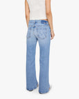 Light-wash blue petite bootcut jeans by Mother, Lil Jinx Sneak style, featuring a straight-leg fit and leather patch.