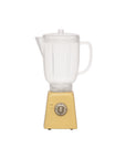 The Maileg Blender by Maileg is a vintage-style miniature with a transparent pitcher, white lid, and yellow base with a round dial—ideal for bunny kitchens or rabbit toy sets—displayed against a plain white background.