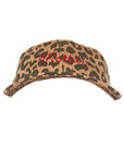The Hats Off by Mother: a brown and green leopard print dad hat with a bold red embroidered "Mother" script logo across the front.