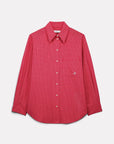 Loose-fit red grid-pattern shirt with stand-up collar and embroidered pocket by Roseanna.