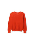 The Perfectwhitetee Ziggy Reverse LS Sweatshirt features a vibrant orange, long-sleeve crew neck design made from soft cotton fleece, shown flat on a white background.