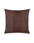 The ROCCO FAUX SUEDE pillow by Eastern Accents is square, brown chestnut vegan suede with a soft, modern look. It features a vertical central stripe accented by multiple narrow black chain-stitched lines.