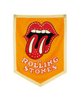 Yellow camp flag featuring The Rolling Stones’ Hot Lips logo and band name; Faire exclusive décor accent.
