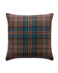 The Rudy Plaid Euro Sham by Eastern Accents features a brown, blue, and red Hamish Toast pattern with intersecting stripes on a solid background, adding timeless charm. Shown against a white backdrop.