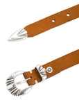 Amber leather belt with etched silver buckle by B.Belt, 20mm wide, classic style, available at Bungalow Furniture.