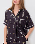 Black PJ set with white trim and monogrammed short sleeves by Sea New York, Juliet SS Top.