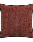 The EQUESTRIAN Pillow by Eastern Accents is a square, rust-colored decorative pillow with a subtle textured pattern and dark piping, shown against a white background.