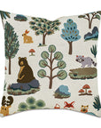 24x24 Thoreau Forest decorative pillow by Bungalow Furniture & Accessories featuring embroidered woodland animals.