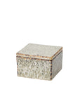 The Whisper Lidded Box by Accent Decor is a rectangular ceramic box with a fitted lid, speckled beige-brown textured glaze, smooth edges, and a slightly glossy finish—ideal for stylish jewelry storage.