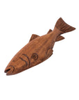 The Faire Rustic Carved Wood Fish Figure features detailed fins, scales, mouth, and eye—perfect for coastal home decor and shown on a white background.