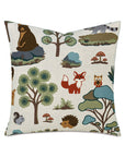 Thoreau Forest 24x24 square pillow featuring a colorful woodland animal pattern by Bungalow Furniture & Accessories.