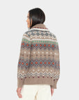 Xirena Vail Sweater with shawl collar in cream, shown from the back, paired with matching pants, neutral background.