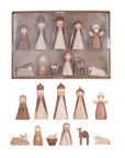 Wood finish nativity set including the holy family, wise men, an angel, and animals by Creative Co-op.