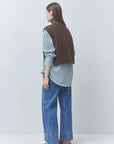 SUNCOO Pacomi striped button-up shirt and wide blue jeans, back view, relaxed fit for casual style.