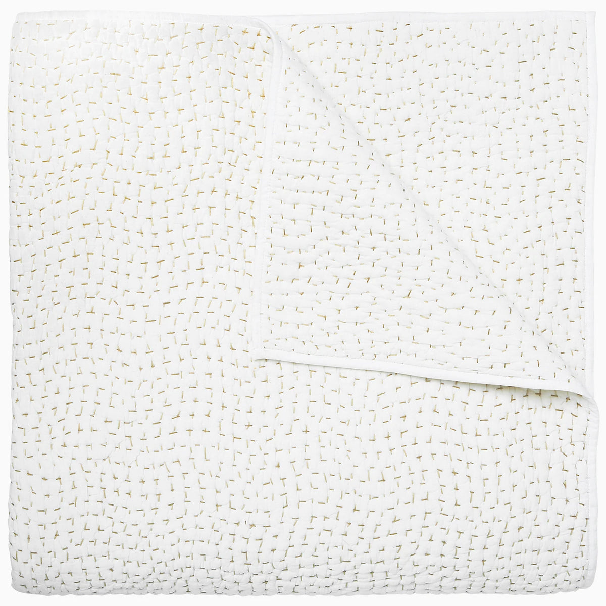 The John Robshaw Hand Stitched Coverlet King, a reversible white quilt featuring subtle stitched texture and visible thread details, is displayed against a plain white background.
