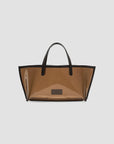 Brown transparent mini tote with black handles and trim, Staud Christos Espresso at Bungalow Furniture & Accessories.