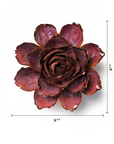 Dewberry Camellia ceramic flower by Botanicals, 5 3/4 inches wide, in deep reddish-purple with gold-trimmed petals.