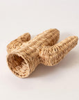The Faire Cactus Figure Woven S is a playful straw cat tunnel shaped like a cactus, with one large opening and two smaller side extensions, displayed on a plain white background—perfect for your feline friend.