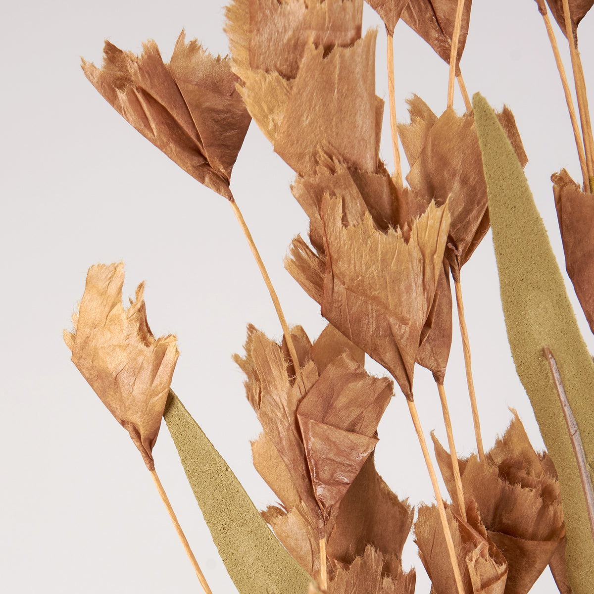 Brown Buds Floral Pick by Bungalow Furniture &amp; Accessories featuring dried brown buds and green leaves in cottagecore style.