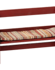 Red Maileg wooden mouse bench with striped cushion, perfect for dollhouse play, from Bungalow Furniture & Accessories.
