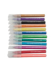 Sugarboo Designs Glitter Markers 12 count: a set of vibrant shimmering markers, each with an inspiring phrase on the barrel—perfect for journaling and creative projects. Arranged in a neat stack on a white background.