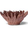 Chocolate Mum ceramic flower in a brown, blooming flower-shaped bowl with textured, pointed petals by Bungalow.