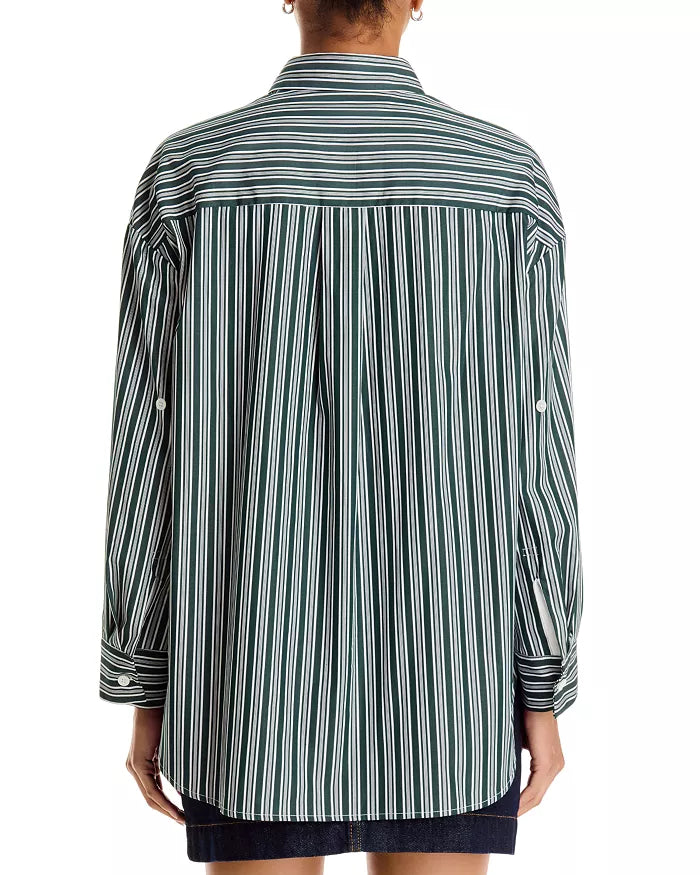 Green and white striped cotton shirt by Cissa, The Mr Big Shirt, shown from the back.