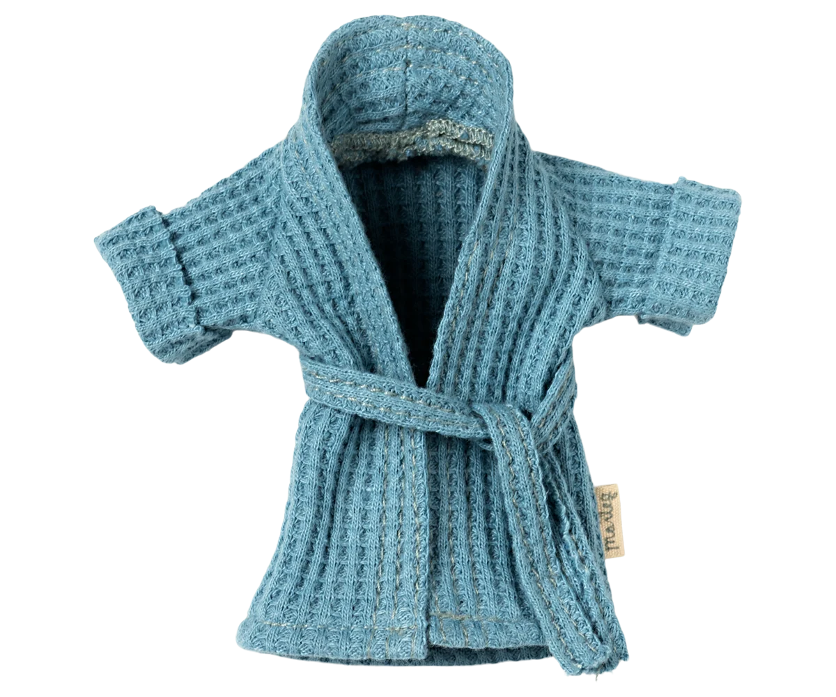 Maileg Bathrobe in Dusty Blue, waffle-knit with a belt, cozy loungewear for kids by Maileg at Bungalow Furniture.