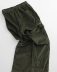 Olive green cashmere-blend French corduroy pants with an elastic waistband and back pocket by Bungalow.