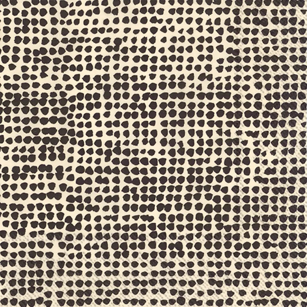 The Faire Boston Cocktail Napkins feature irregular black dots in a grid on a beige background, giving your napkin collection a modern, abstract look. Perfect for adding style to any occasion.