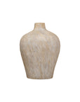 The Import Collection’s Kepler Vase features a beige ceramic finish with vertical textured lines, a rounded body, and a narrow neck—a stylish accent for home decor, shown against a plain white background.