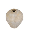 The Kepler Vase by The Import Collection is a beige, textured ceramic vase with a narrow opening and subtle horizontal grooves, adding an elegant touch to your home decor. Shown here from the top view against a white background.