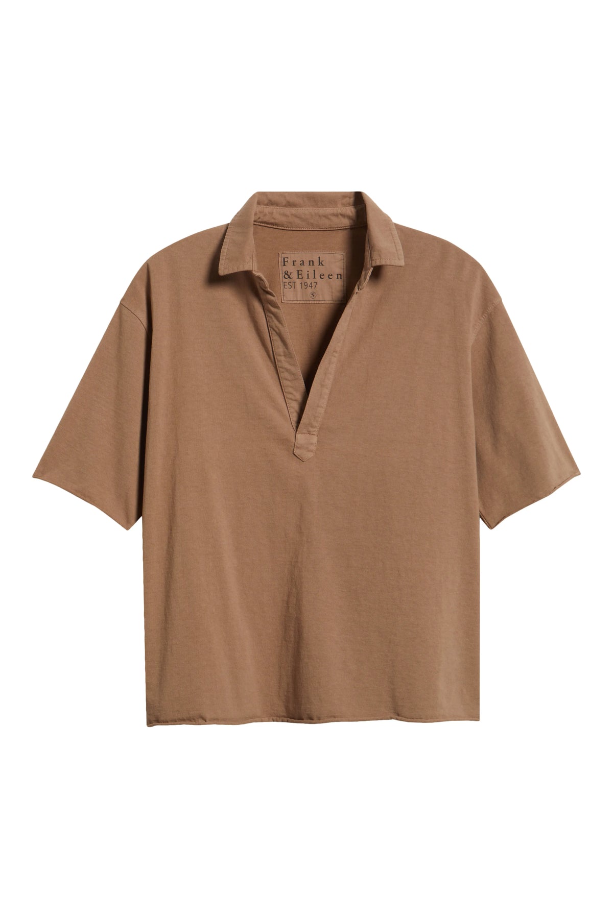 Chai short sleeve Henley with deep v-neck by Frank & Eileen, lightweight popover style on white background.