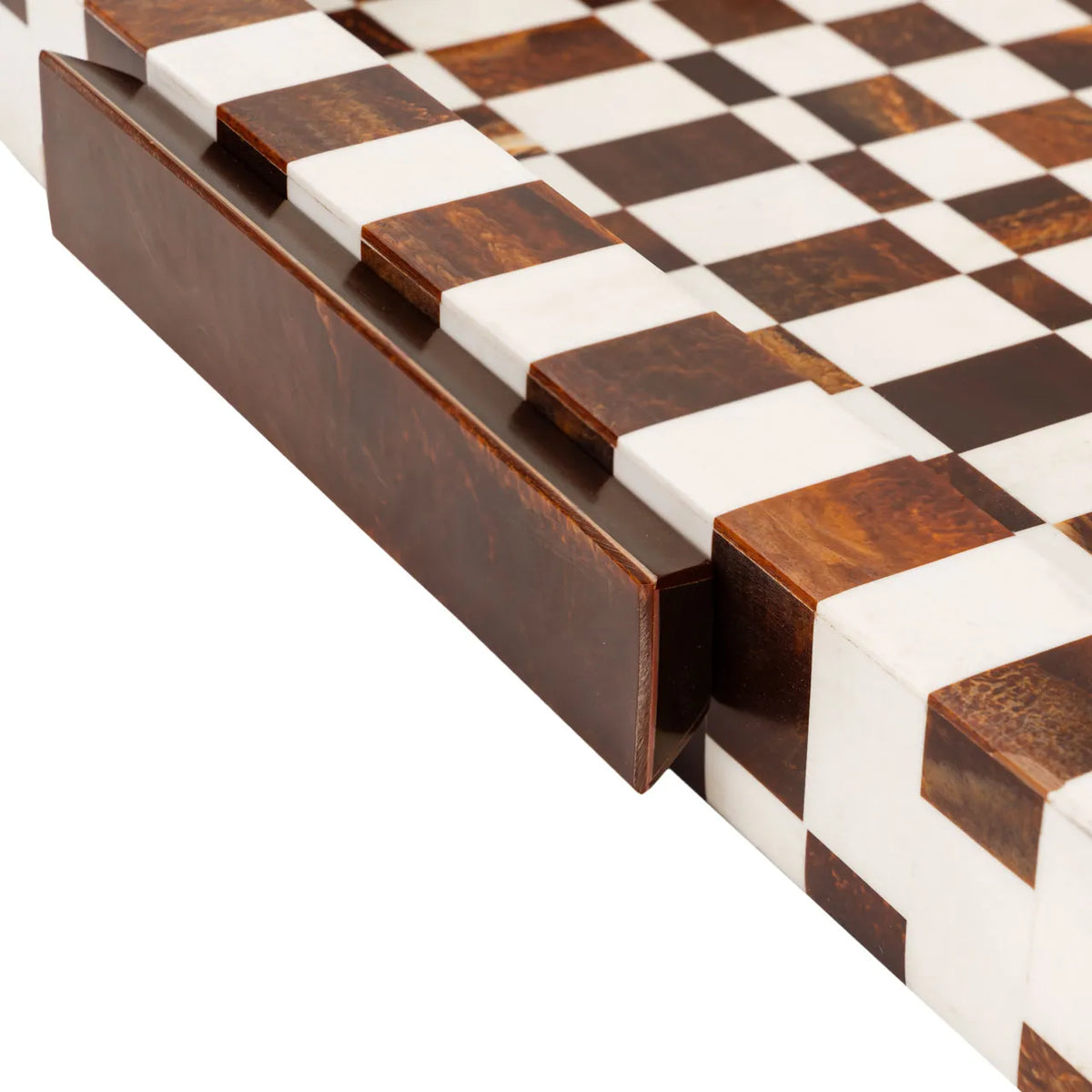 Brown and white checkered Camiro Small Tray by Bungalow Furniture &amp; Accessories with a smooth, polished finish.
