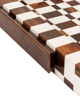 Brown and white checkered Camiro Small Tray by Bungalow Furniture & Accessories with a smooth, polished finish.