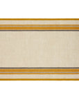 The CH Tea Towels S/2 by Faire are rectangular beige tea towels with horizontal mustard yellow and dark brown stripes near the edges, inspired by French country style, shown on a white background.
