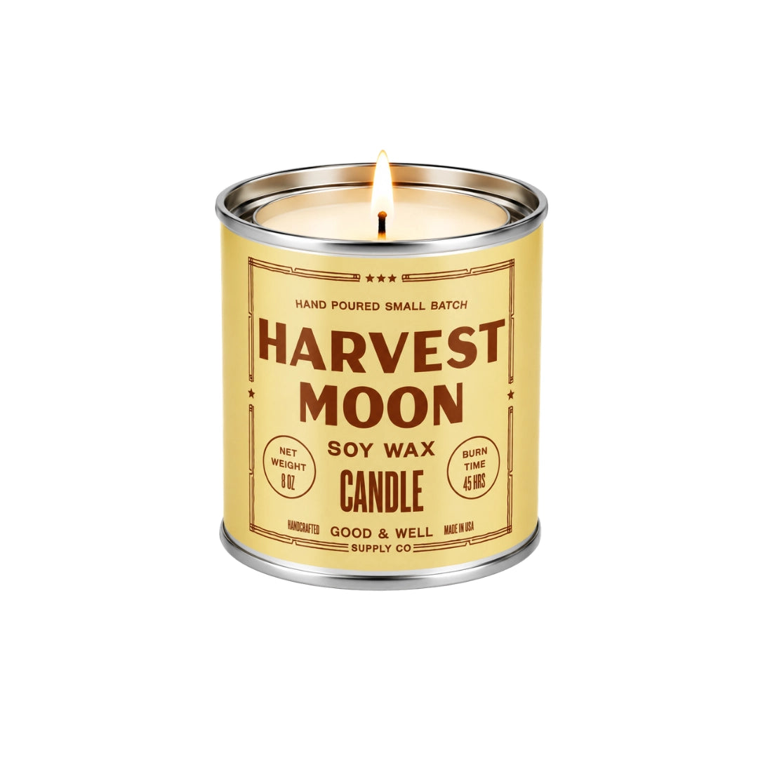 Harvest Moon Soy Candle by Faire in a glass jar, limited edition, maple cinnamon vanilla scent.