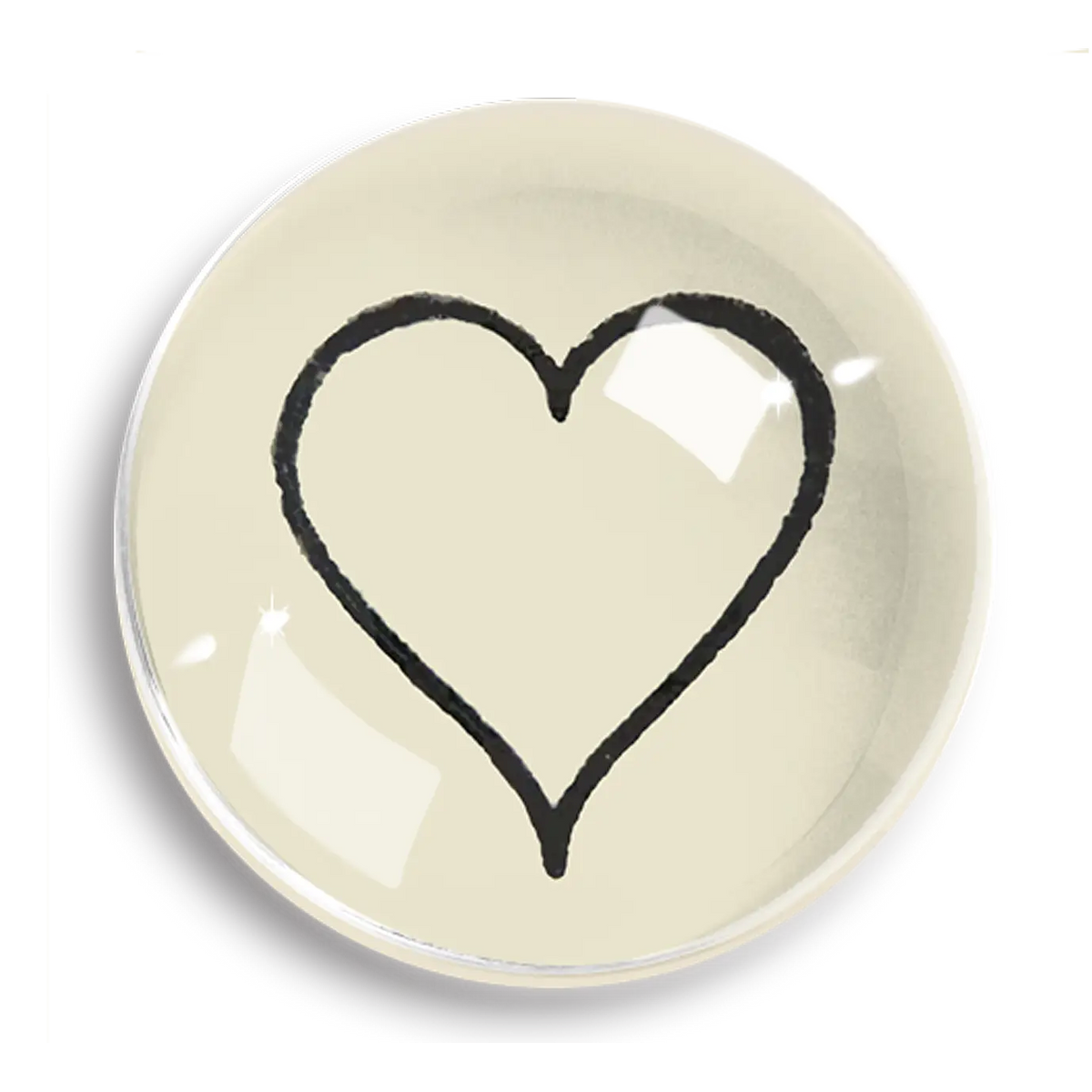 The Dome Crystal Paperweight by Ben's Garden is handcrafted in a New York studio and features a simple black heart outline at its center on a light background.