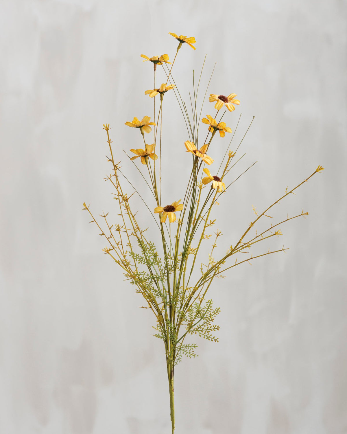 Gold floral pick with yellow daisy-like flowers and green stems, Bungalow Furniture &amp; Accessories Autumn decor.