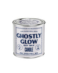 Ghostly Glow Soy Candle by Faire in a frosted glass jar, limited edition, 45-hour burn, perfect for Halloween décor.