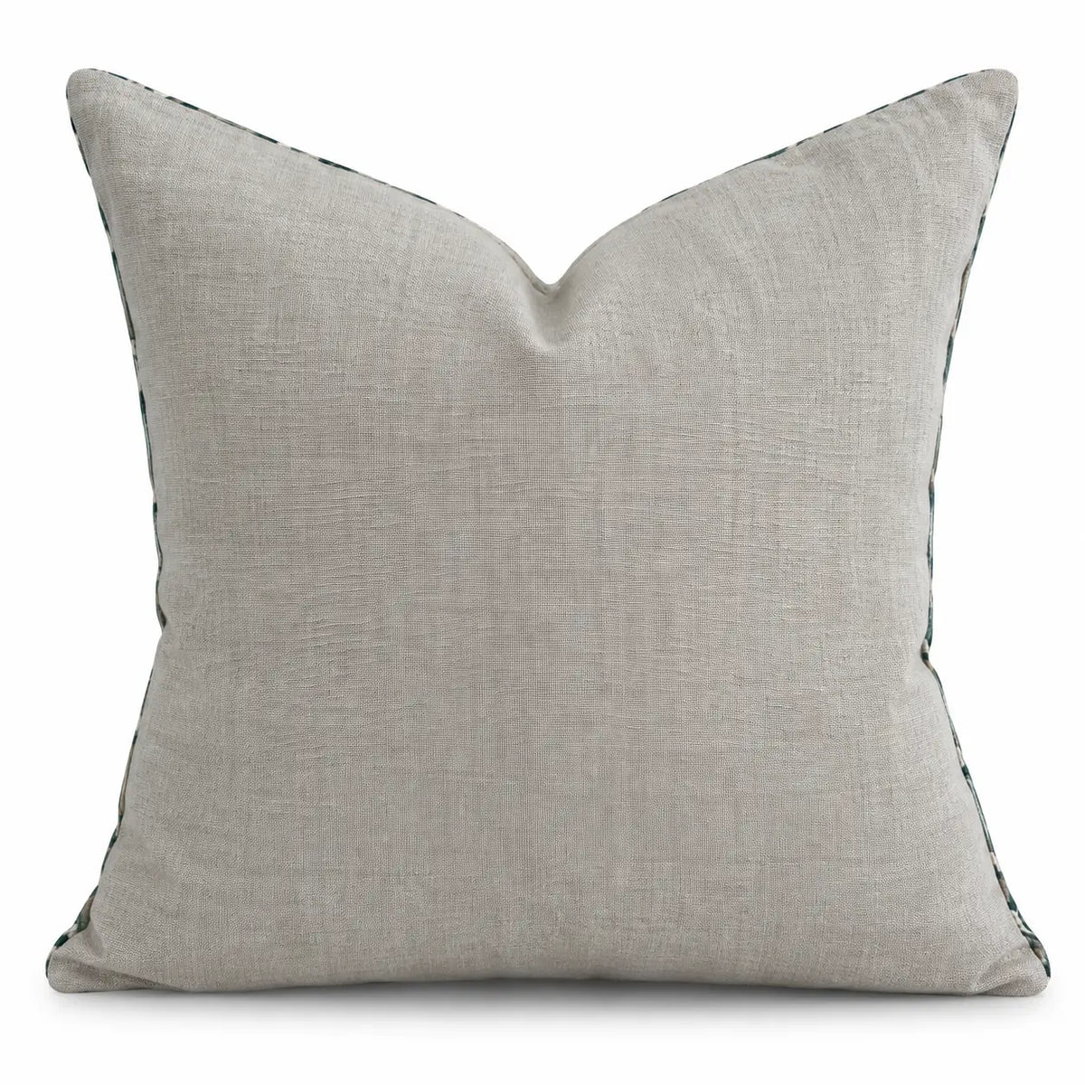 Square Sage Cheetah Print pillow with a beige front and sage green cheetah print side panel by Bungalow Furniture.