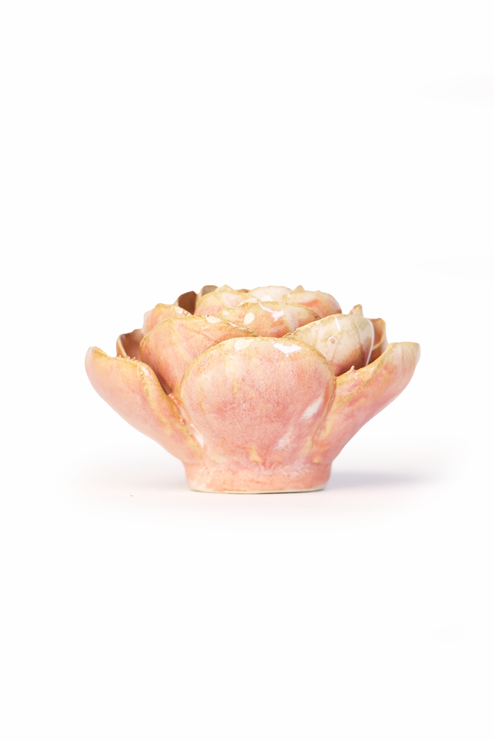 The Faire Peach Pink Peony is a small ceramic bowl with layered petals and a glossy finish, designed to resemble a blooming peony—perfect as tabletop decor or to enhance your ceramic flower collection.