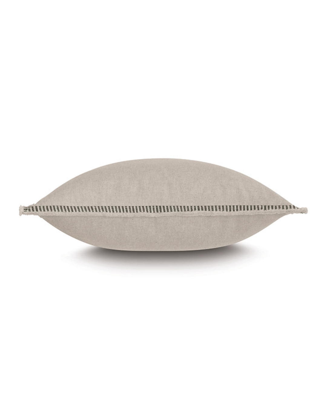 The Moab Textured Border Petit by Eastern Accents is a beige throw pillow with a dark gray horizontal stripe, linen-like texture, and zipper closure, shown side view on a white background.