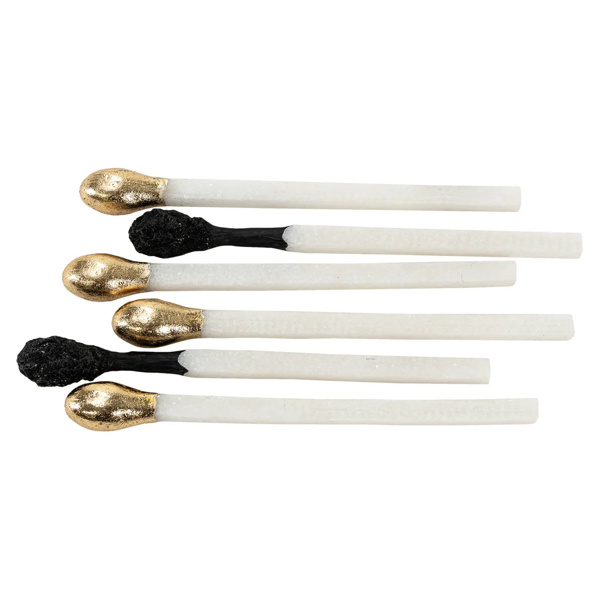 Matchstick Sculpture set from Bungalow Furniture &amp; Accessories featuring white stems with metallic gold and black tips.
