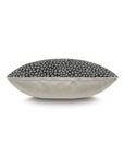 The Esmeralda Ocelot Pillow by Eastern Accents features a textured black and gray chenille top with a metallic silver bottom, shown in side profile on a white background.